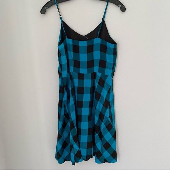 KENSIE Black + Teal Check V Neck A-Line Dres XS - Picture 2 of 3